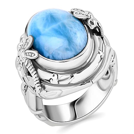 Bamboo Tree Inspired Larimar Ring in Sterling Silver 10.13 ct.