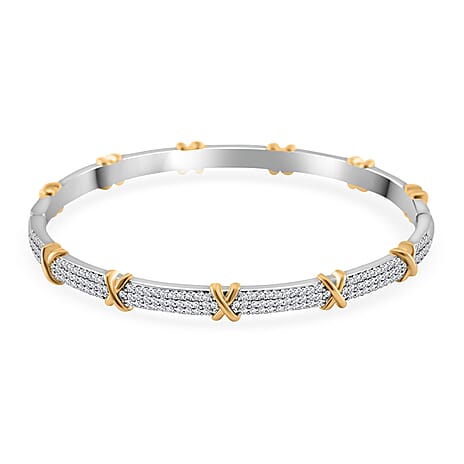 Designer Inspired - Cubic Zirconia Criss Cross Bangle (Size 7.5) in Dual Tone