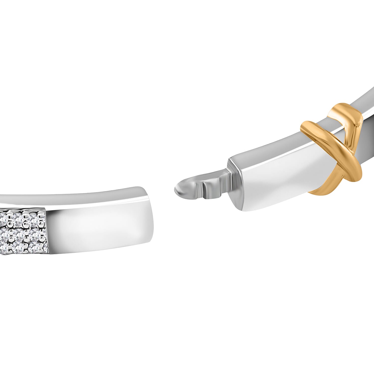 Designer Inspired - Cubic Zirconia Criss Cross Bangle (Size 7.5) in Dual Tone