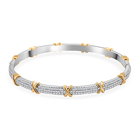 Designer Inspired - Cubic Zirconia Criss Cross Bangle (Size 7.5) in Dual Tone