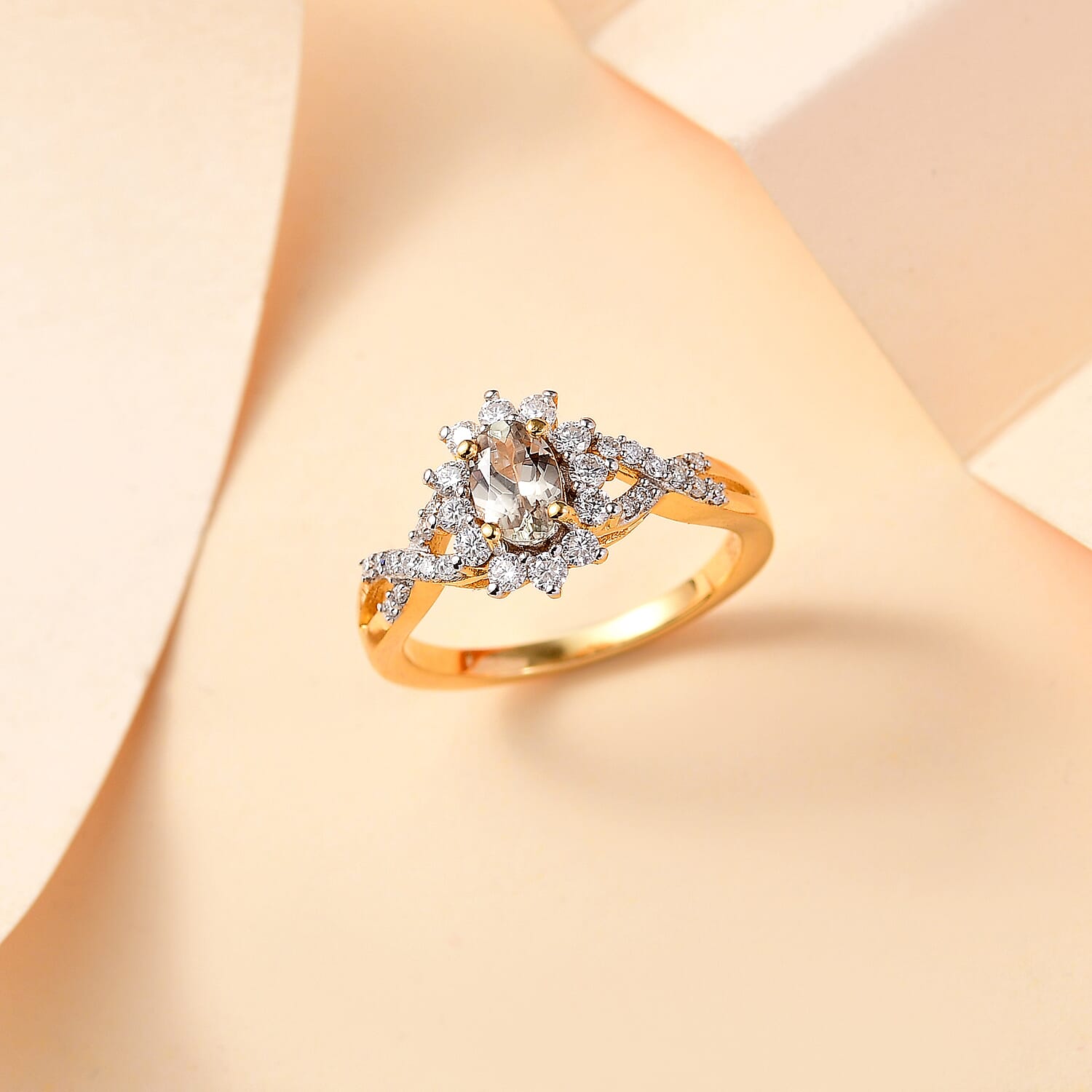 Turkizite & Moissanite Ring in 18K YG Vermeil Sterling Silver