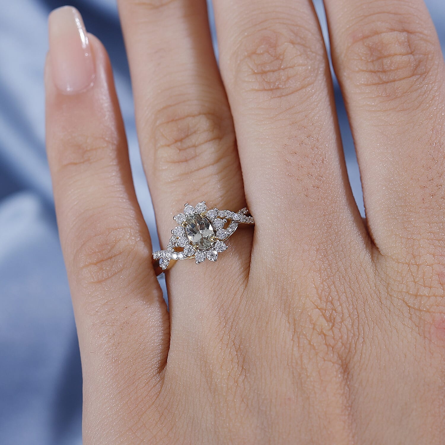 Turkizite & Moissanite Ring in 18K YG Vermeil Sterling Silver