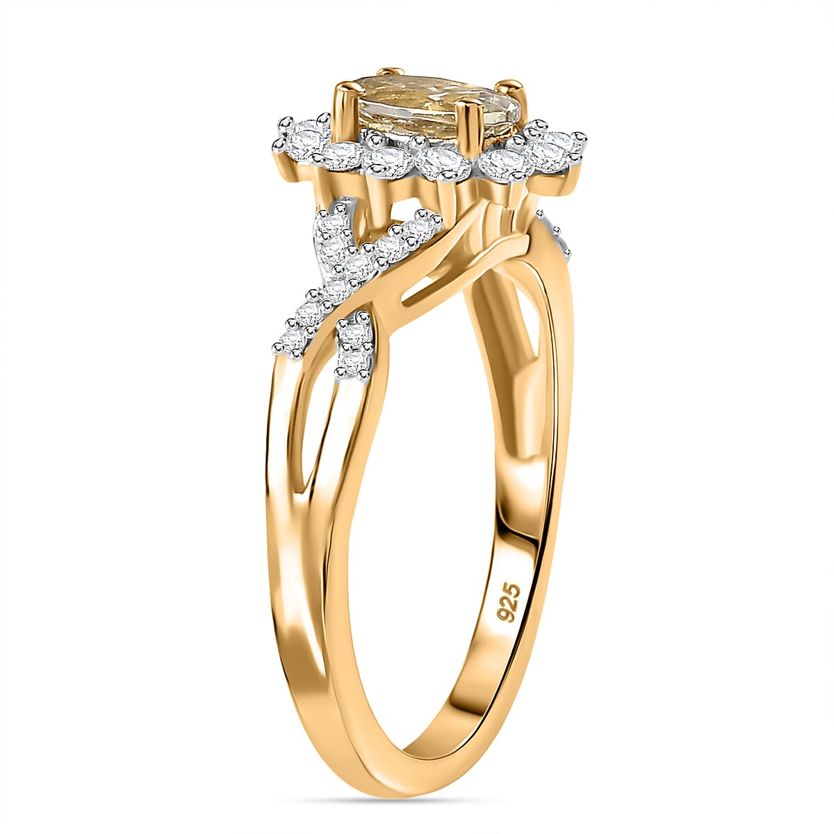 Turkizite & Moissanite Ring in 18K YG Vermeil Sterling Silver