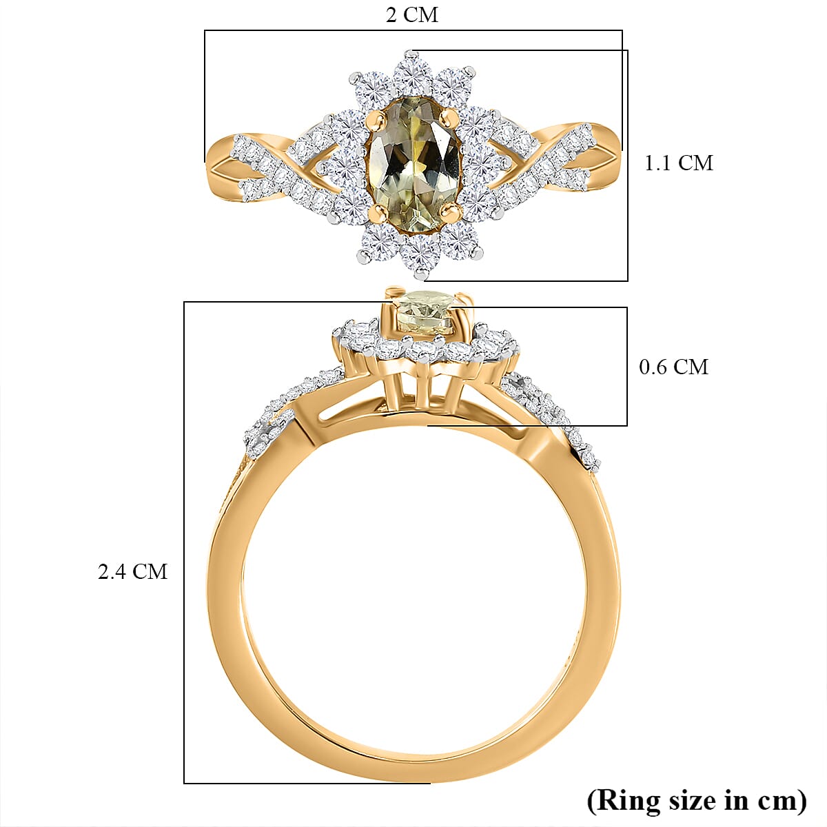 Turkizite & Moissanite Ring in 18K YG Vermeil Sterling Silver