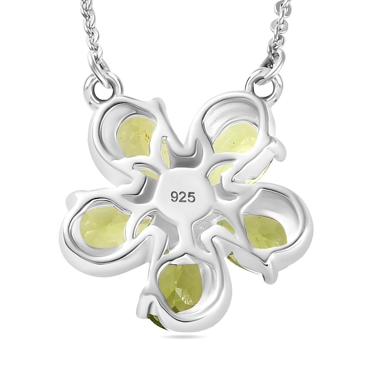 Natural Hebei Peridot & Natural Zircon Floral Necklace (Size - 20) in Rhodium Overlay Sterling Silver 2.30 Ct