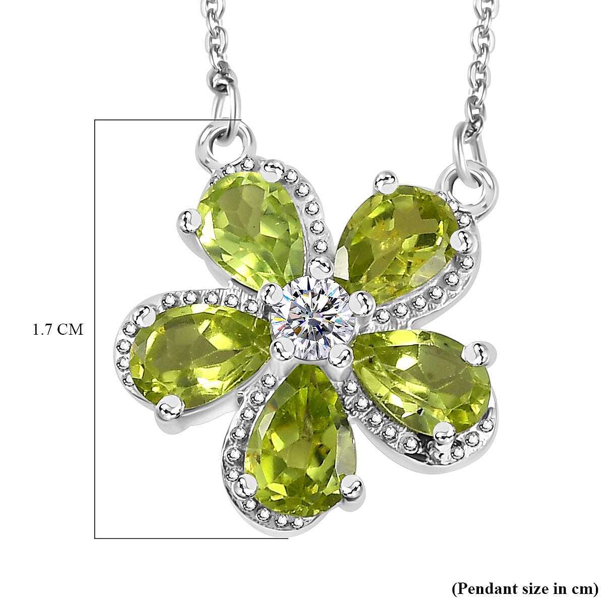 Natural Hebei Peridot & Natural Zircon Floral Necklace (Size - 20) in Rhodium Overlay Sterling Silver 2.30 Ct