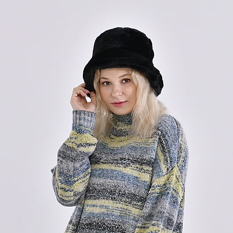 Lightweight and Cozy Faux Fur Bucket Hat (58cm) - Black