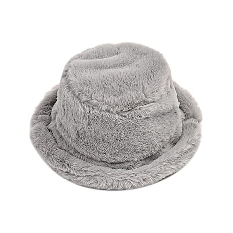 Lightweight and Cozy Faux Fur Bucket Hat (58cm) - Grey