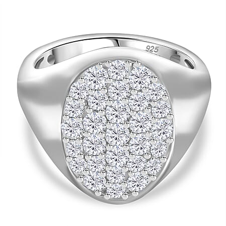 Moissanite  Cluster Ring in rhodium Sterling Silver 1.23 ct  1.299  Ct.