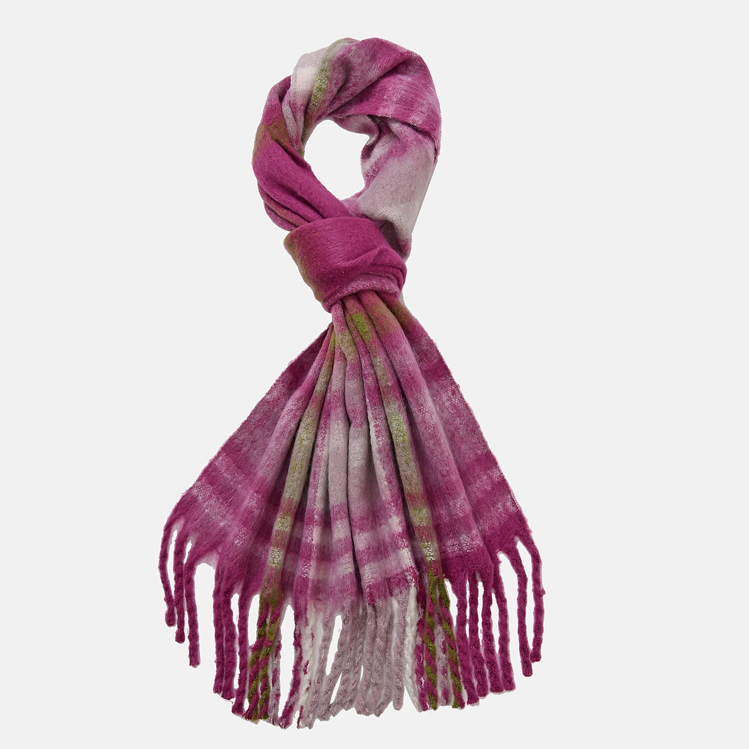 Cozy Checkered Winter Scarf with Fringes - Purple