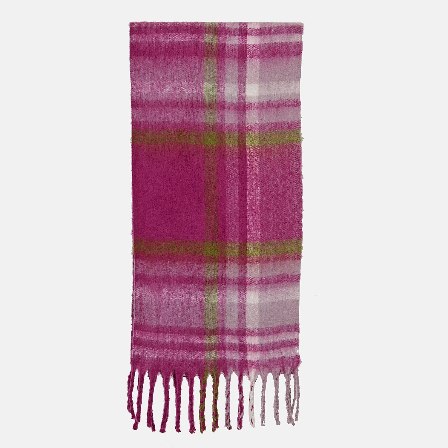 Cozy Checkered Winter Scarf with Fringes - Purple