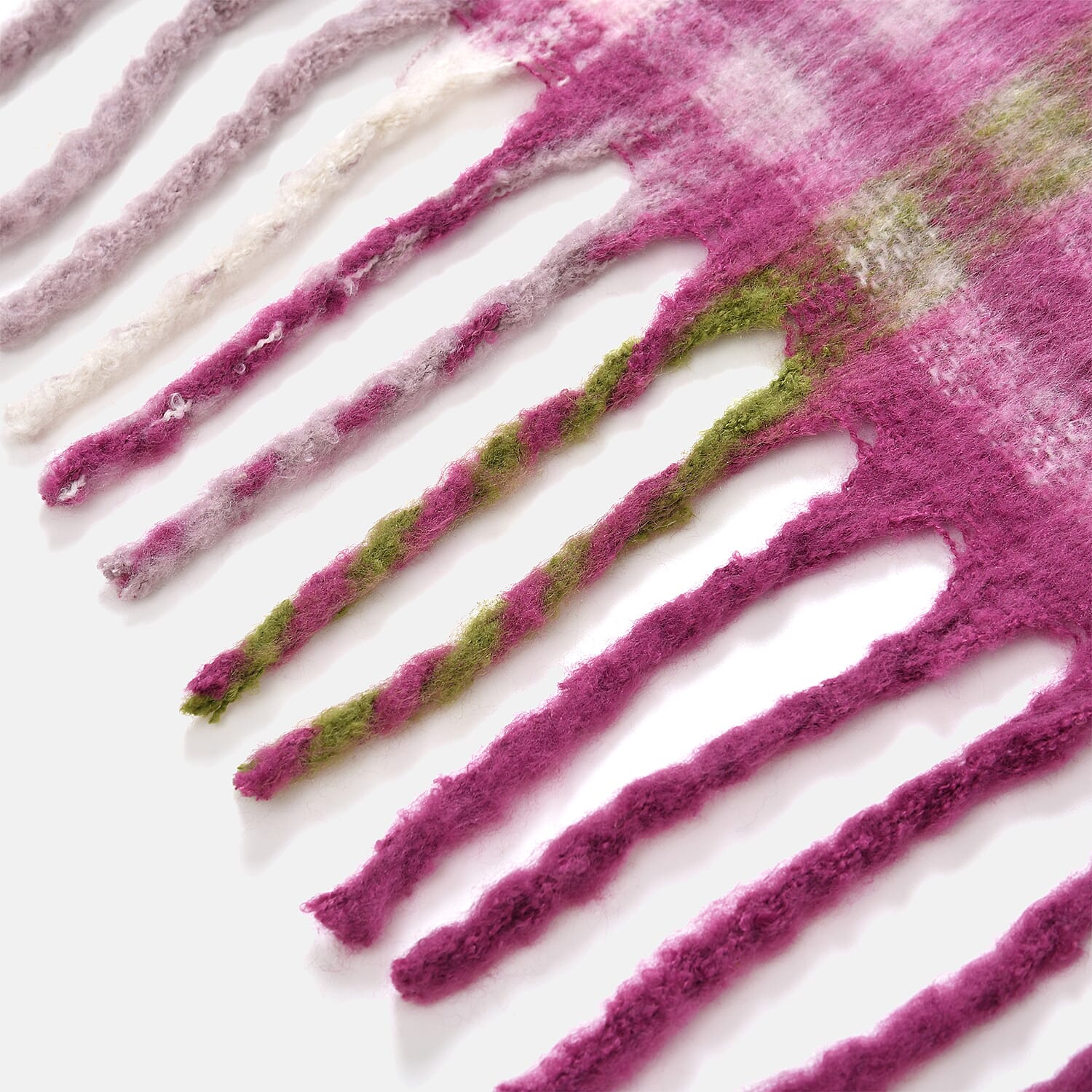 Cozy Checkered Winter Scarf with Fringes - Purple