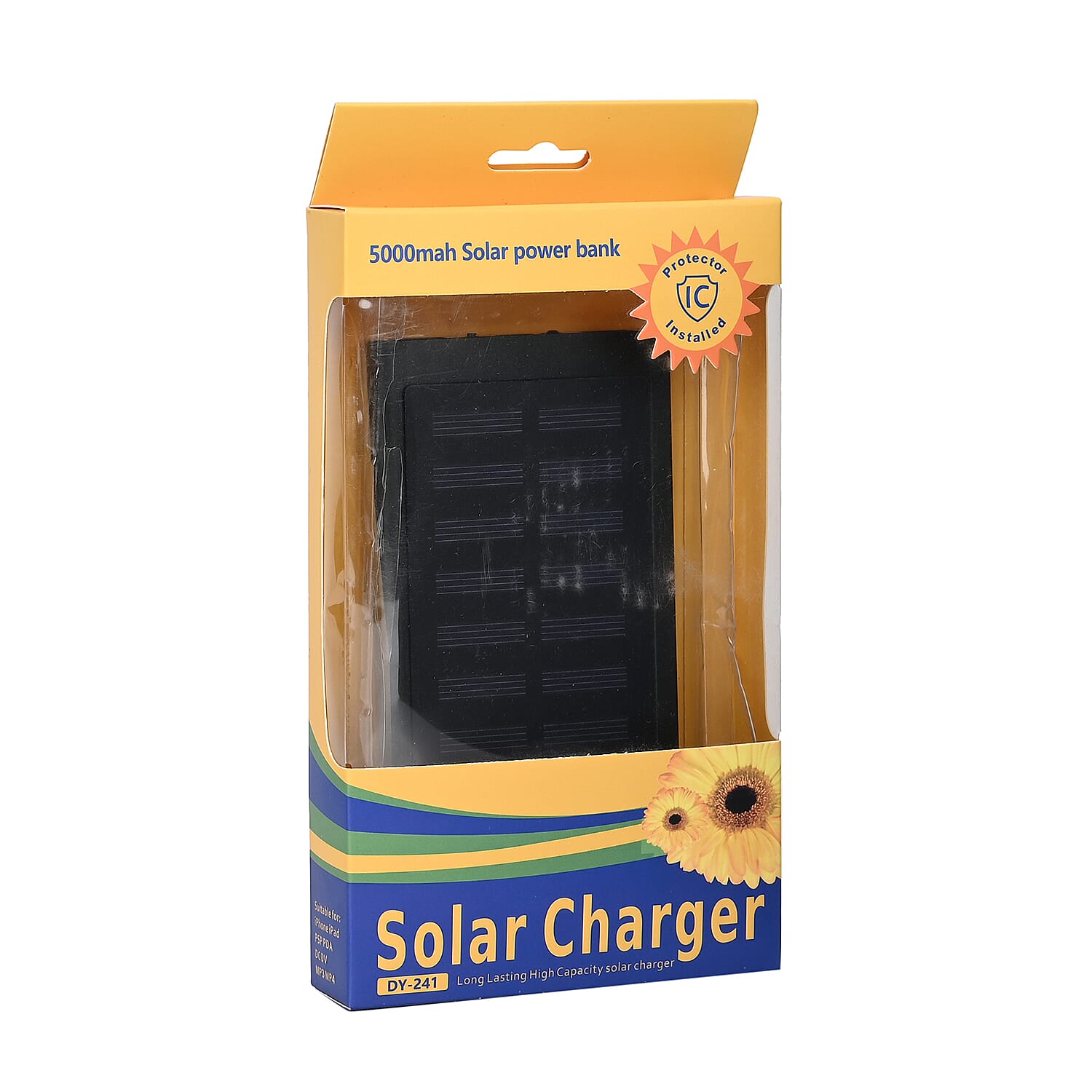 5000mAh Power Bank with Solar Panel - Mountaineering Buckle - Black