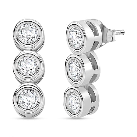 Moissanite Bubble Drop Earrings in Rhodium Plated Sterling Silver