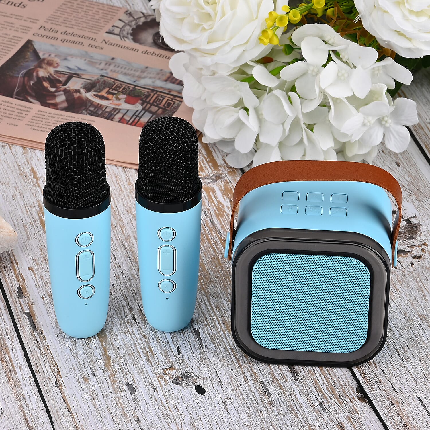 Karaoke Bluetooth Speaker with 2xMicrophones & RGB color changing light  - Blue