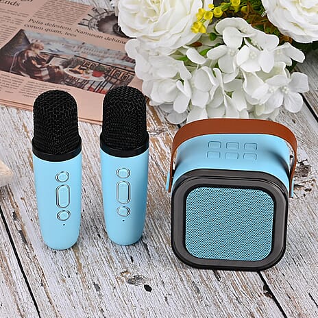 Karaoke Bluetooth Speaker with 2xMicrophones & RGB color changing light  - Blue