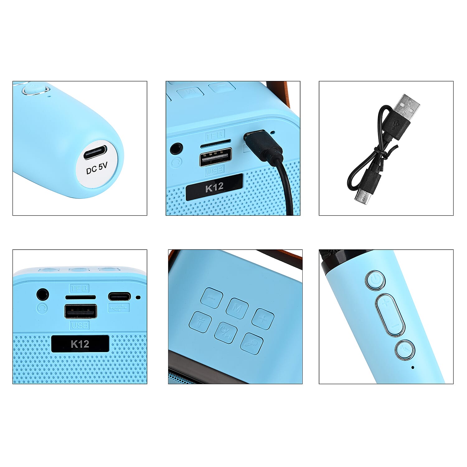 Karaoke Bluetooth Speaker with 2xMicrophones & RGB color changing light  - Blue