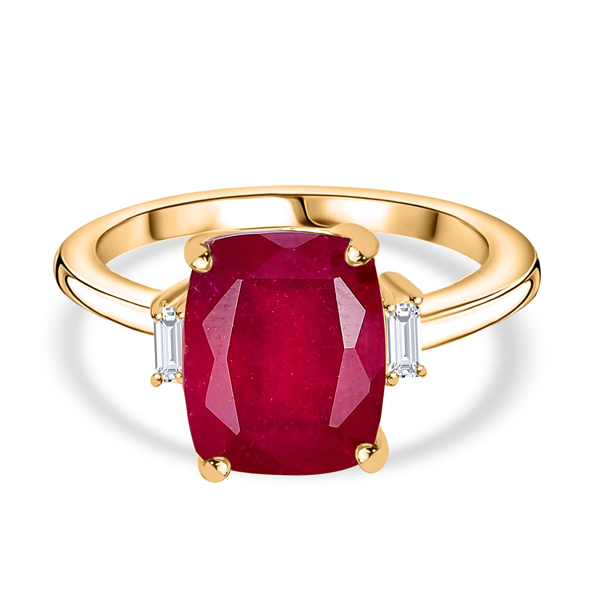 9K Yellow Gold African Ruby & Moissanite Ring 4.73 Ct.