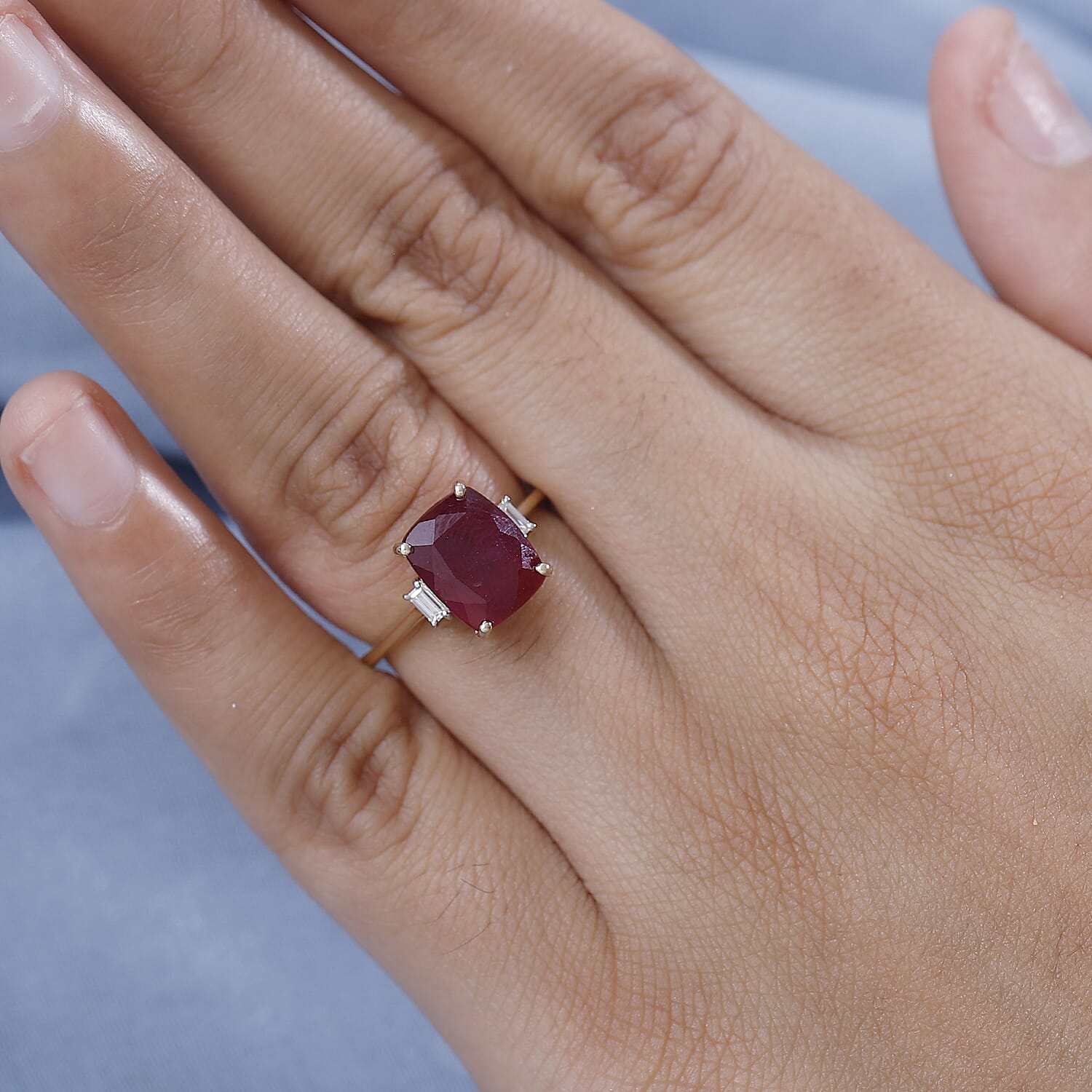 9K Yellow Gold African Ruby & Moissanite Ring 4.73 Ct.
