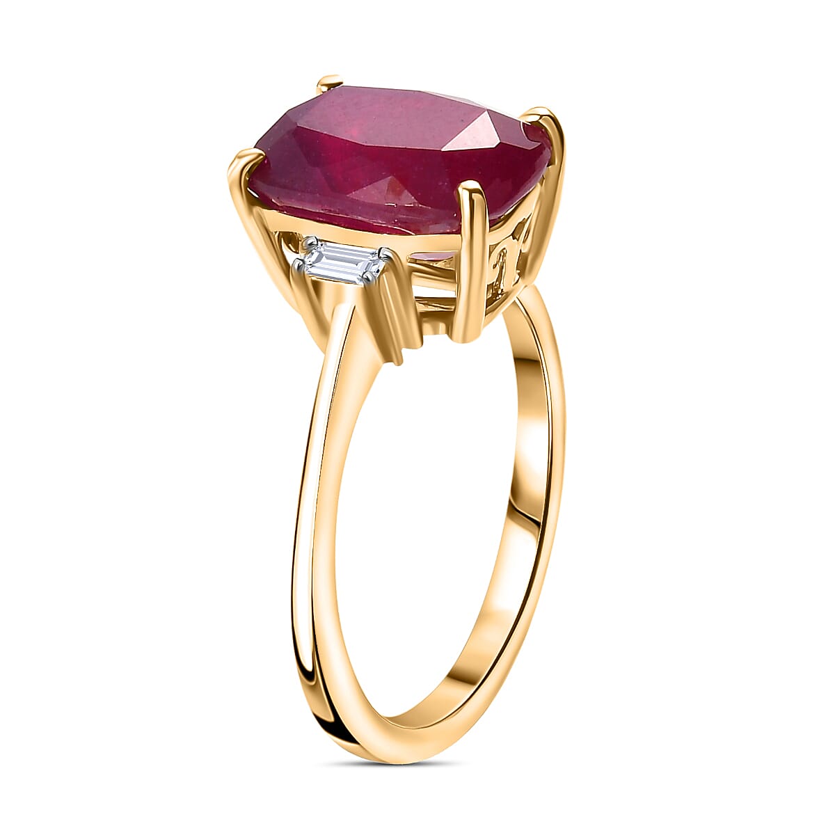 9K Yellow Gold African Ruby & Moissanite Ring 4.73 Ct.