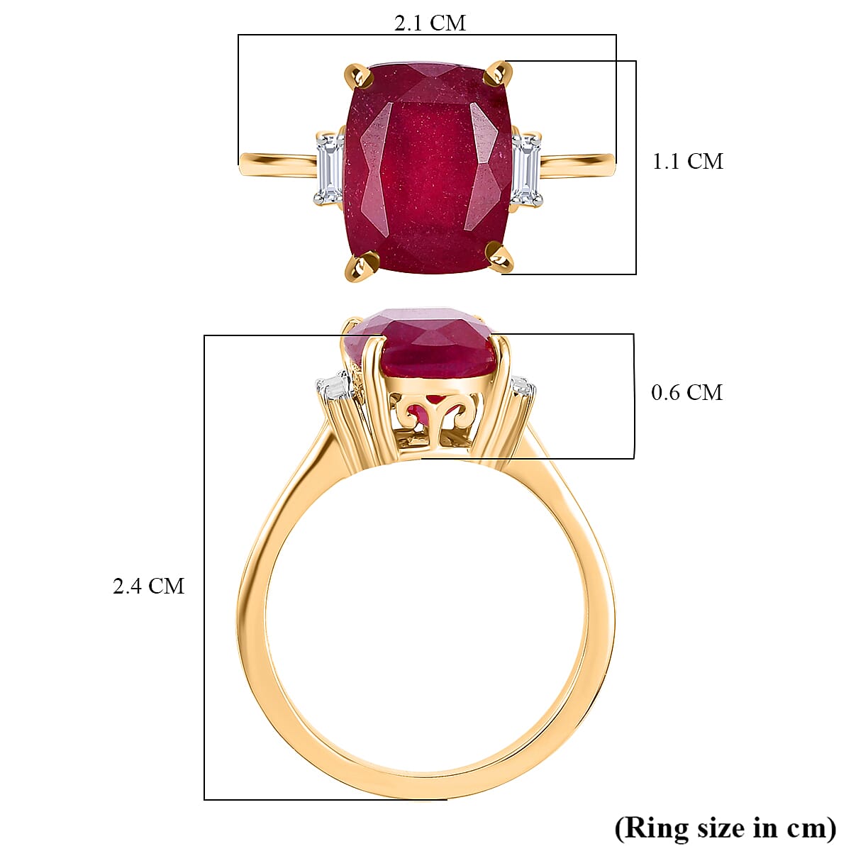 9K Yellow Gold African Ruby & Moissanite Ring 4.73 Ct.