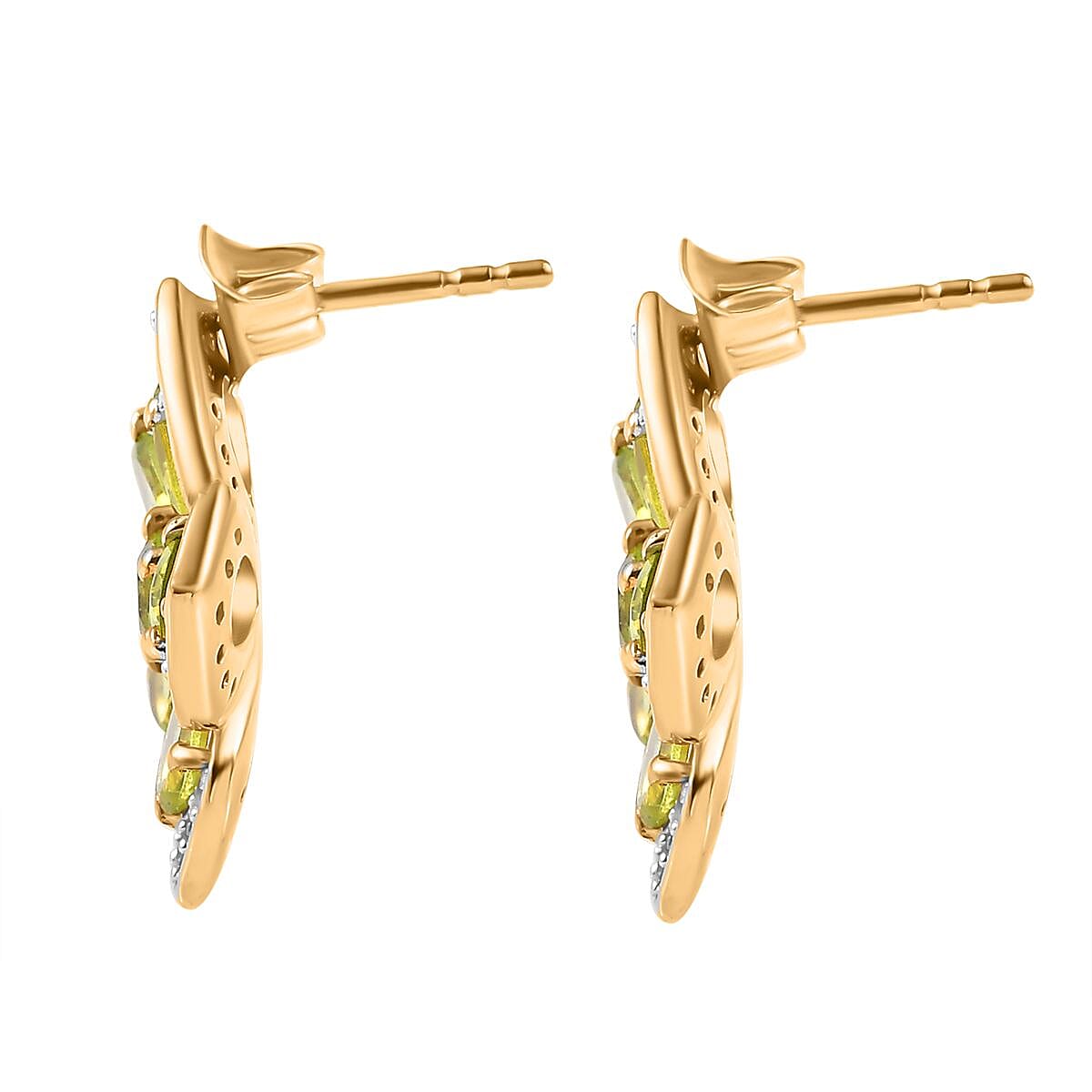 Natural Hebei Peridot & Natural Zircon Floral Stud Earrings in 18K YG Vermeil Plated Sterling Silver 5.61 Ct.