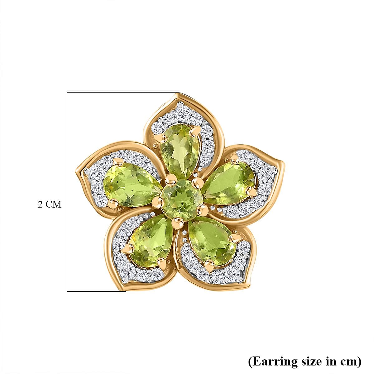 Natural Hebei Peridot & Natural Zircon Floral Stud Earrings in 18K YG Vermeil Plated Sterling Silver 5.61 Ct.