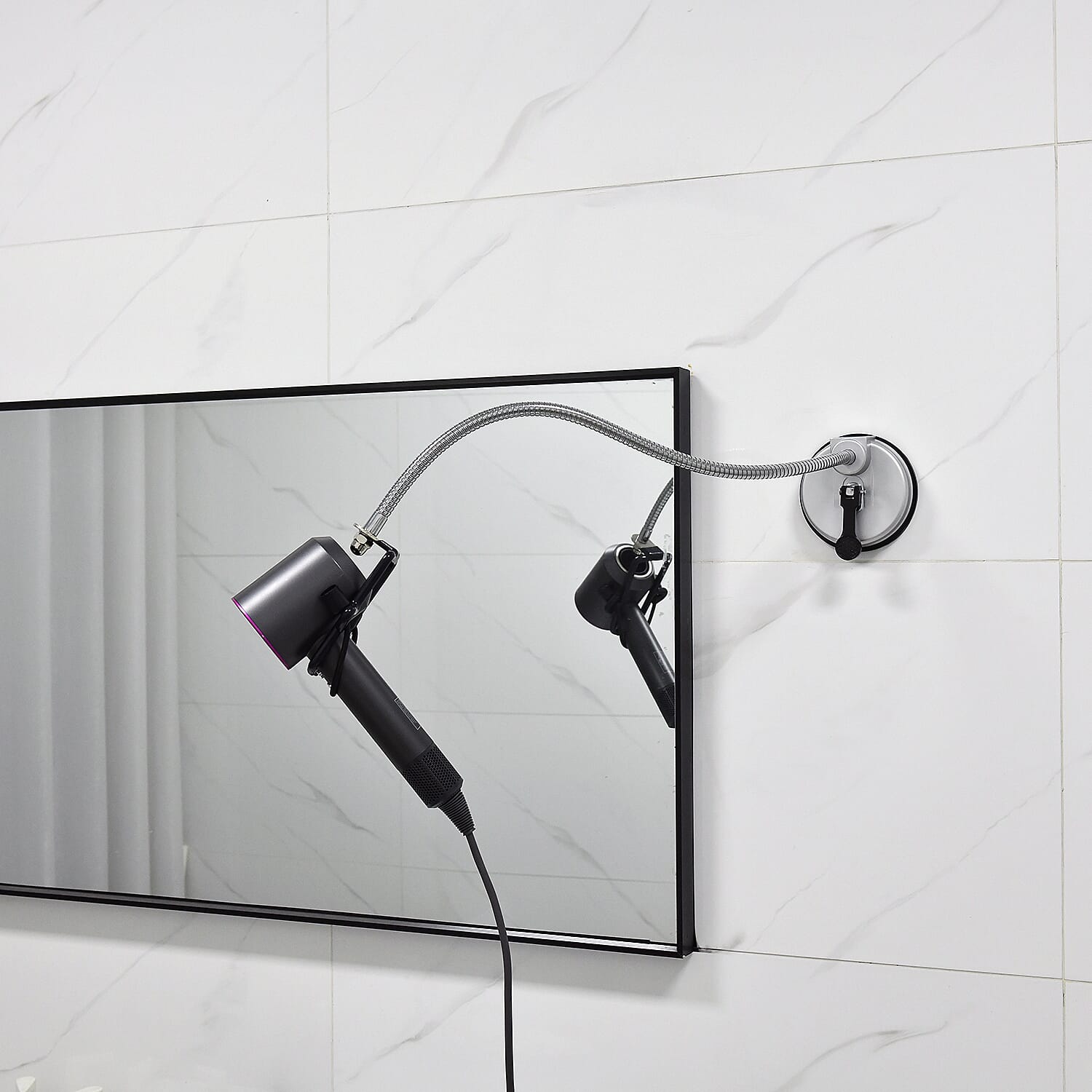 Suction Cup Hair Dryer Holder - Black & Silver