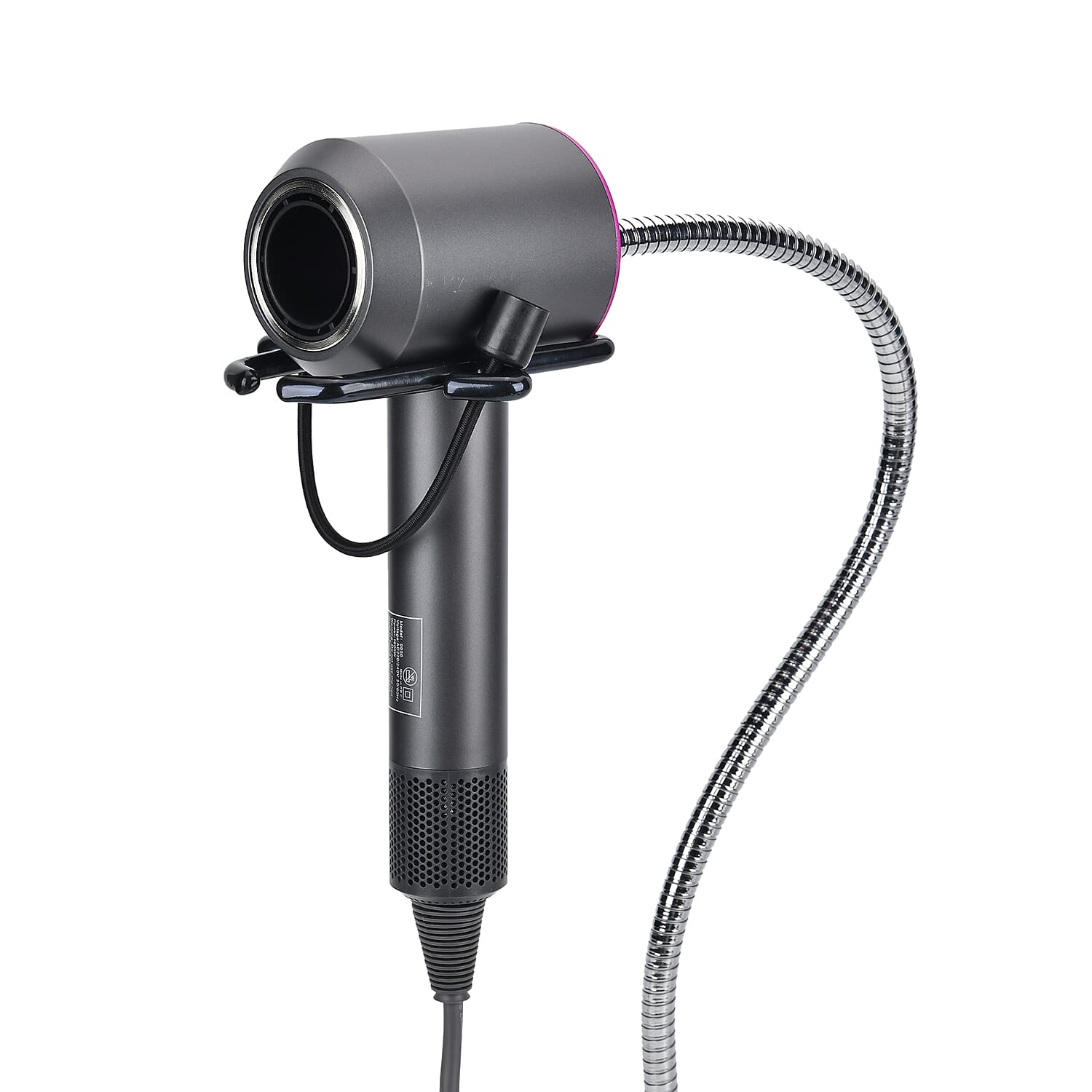 Suction Cup Hair Dryer Holder - Black & Silver