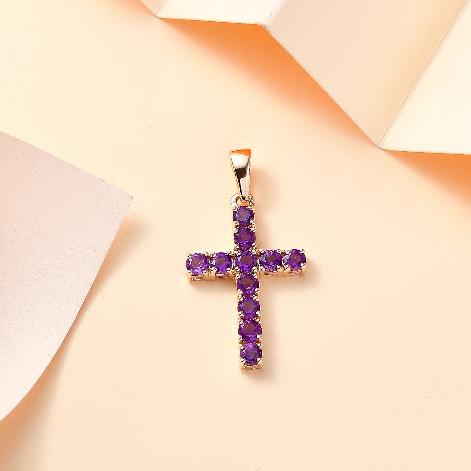 Birthstone Cross Collection - 9K Yellow Gold AA African Amethyst Cross Cross Pendant