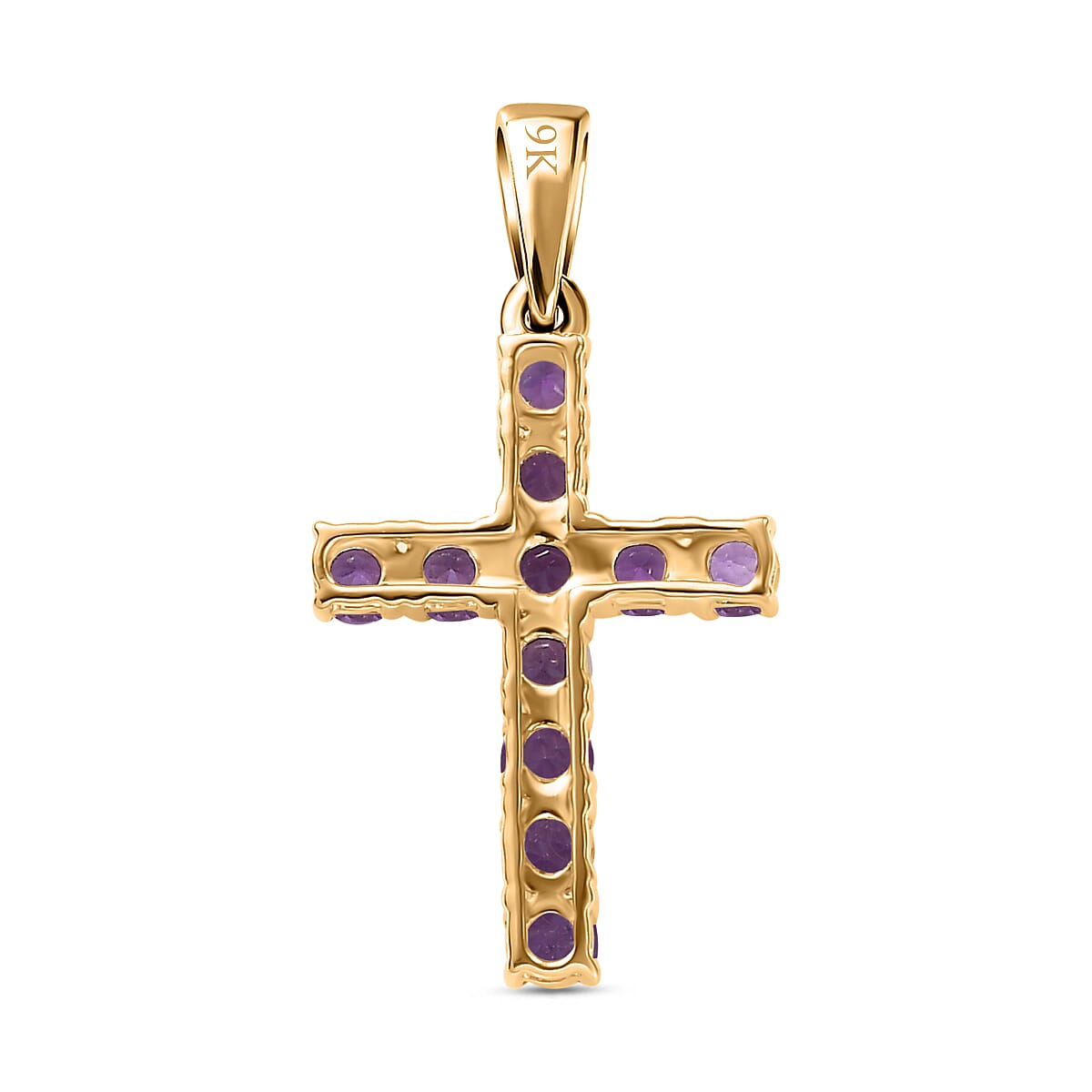 Birthstone Cross Collection - 9K Yellow Gold AA African Amethyst Cross Cross Pendant