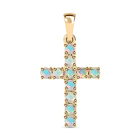 Birthstone Cross Collection - 9K Yellow Gold AA Ethiopian Opal Cross Pendant