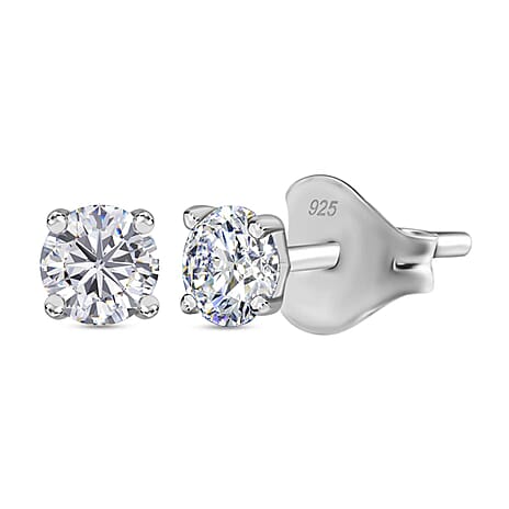 Moissanite Solitaire Stud Earrings in Sterling Silver