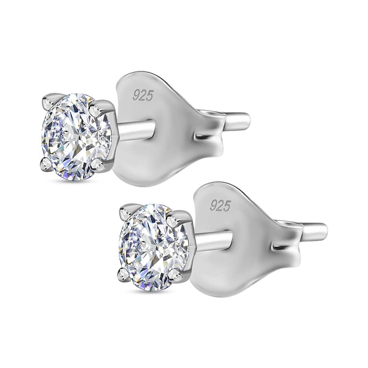 Moissanite Solitaire Stud Earrings in Sterling Silver