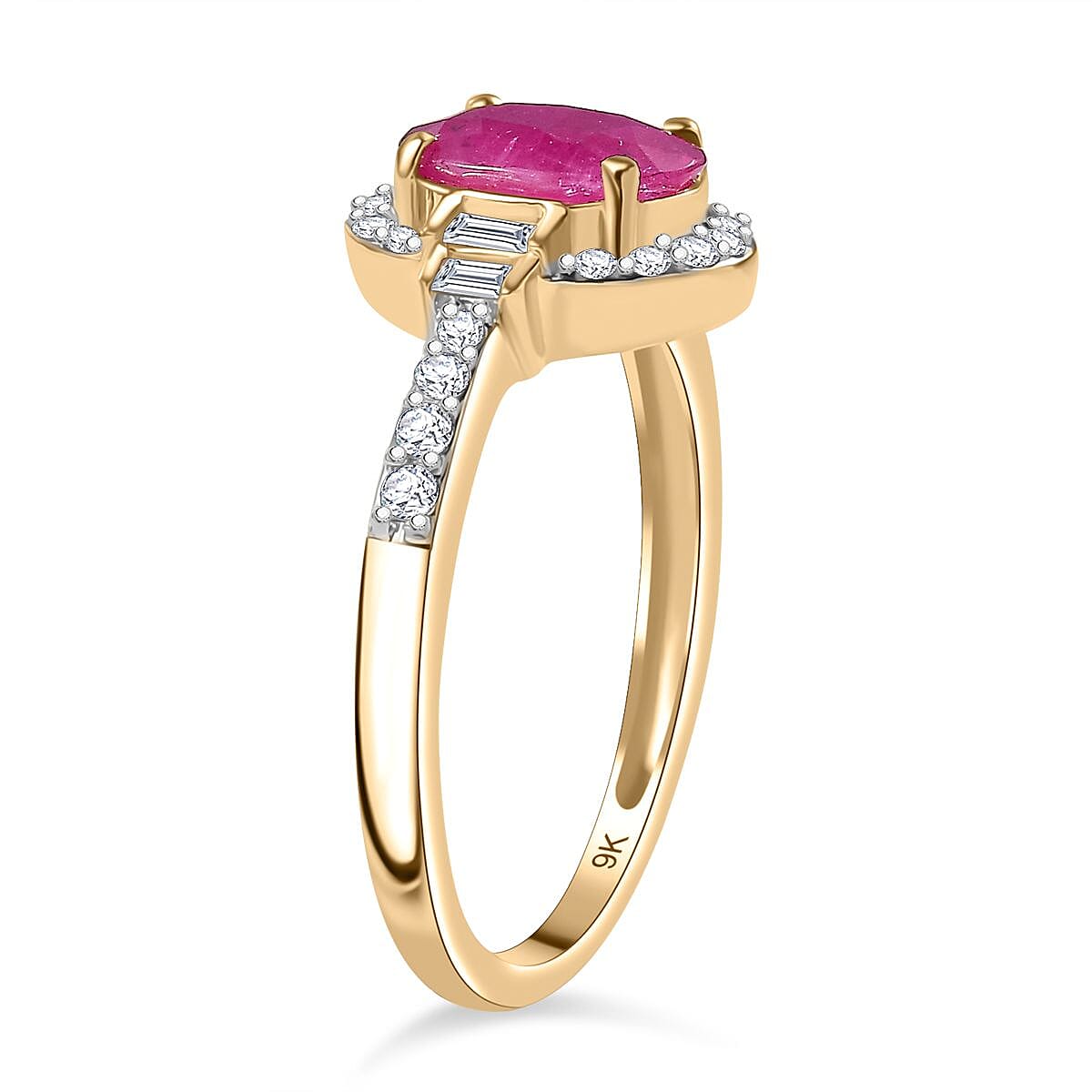 9K Yellow Gold Mozambique Ruby & White Diamond Halo Ring 1.63 Ct.