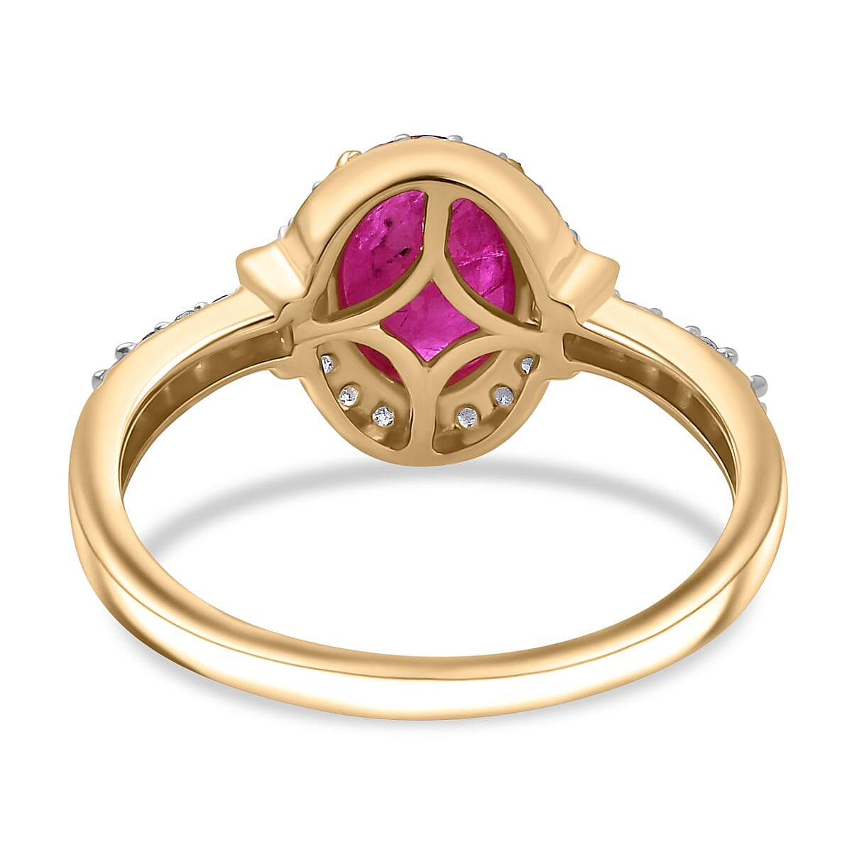 9K Yellow Gold Mozambique Ruby & White Diamond Halo Ring 1.63 Ct.