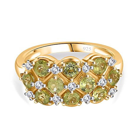 Peridot ,  Moissanite  Cluster Ring in 18K YG Vermeil Sterling Silver 1.48 ct,  Silver Wt. 6.5 Gms  1.460  Ct.