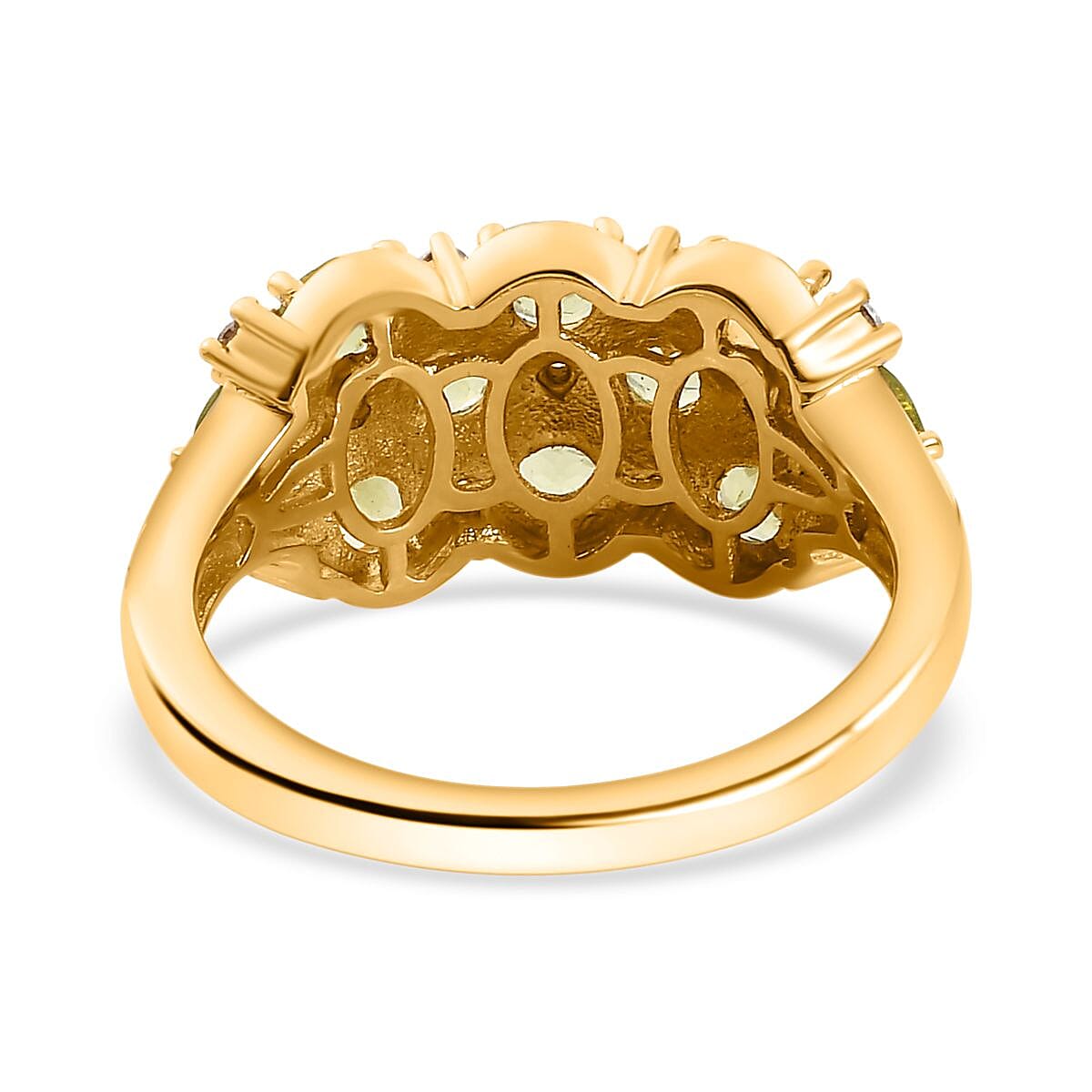 Peridot ,  Moissanite  Cluster Ring in 18K YG Vermeil Sterling Silver 1.48 ct,  Silver Wt. 6.5 Gms  1.460  Ct.