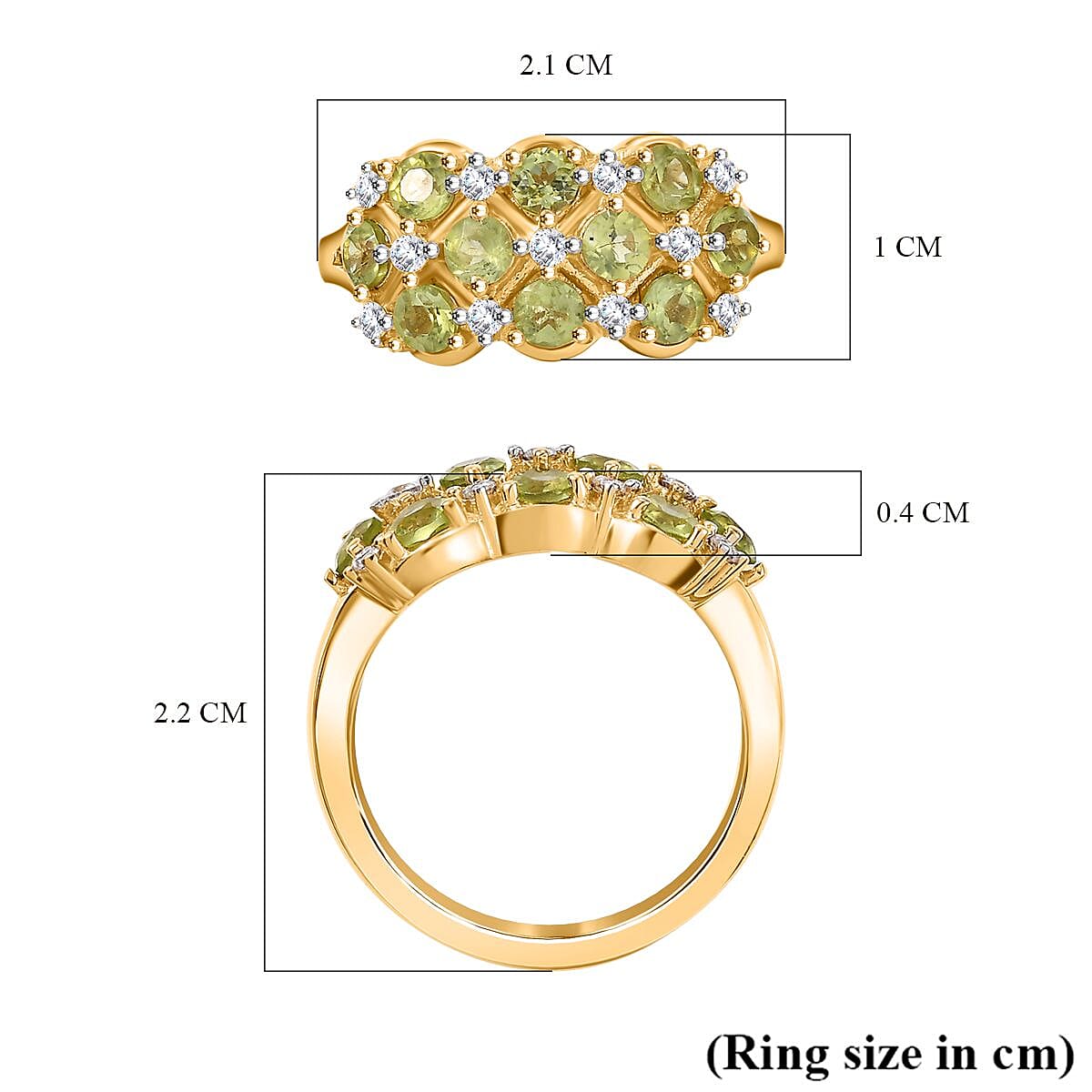 Peridot ,  Moissanite  Cluster Ring in 18K YG Vermeil Sterling Silver 1.48 ct,  Silver Wt. 6.5 Gms  1.460  Ct.