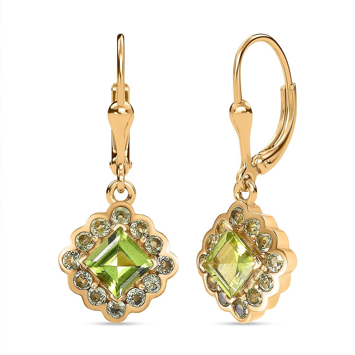 Natural Hebei Peridot Solitaire Lever Back Earring in 18K YG Vermeil Sterling Silver 2.60 ct