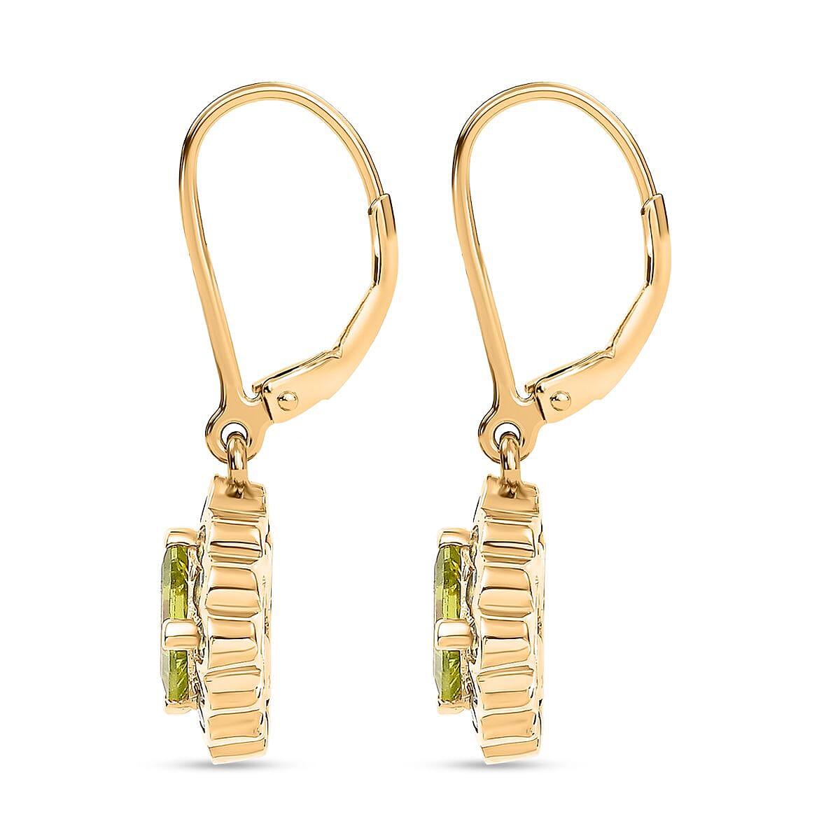 Natural Hebei Peridot Solitaire Lever Back Earring in 18K YG Vermeil Sterling Silver 2.60 ct