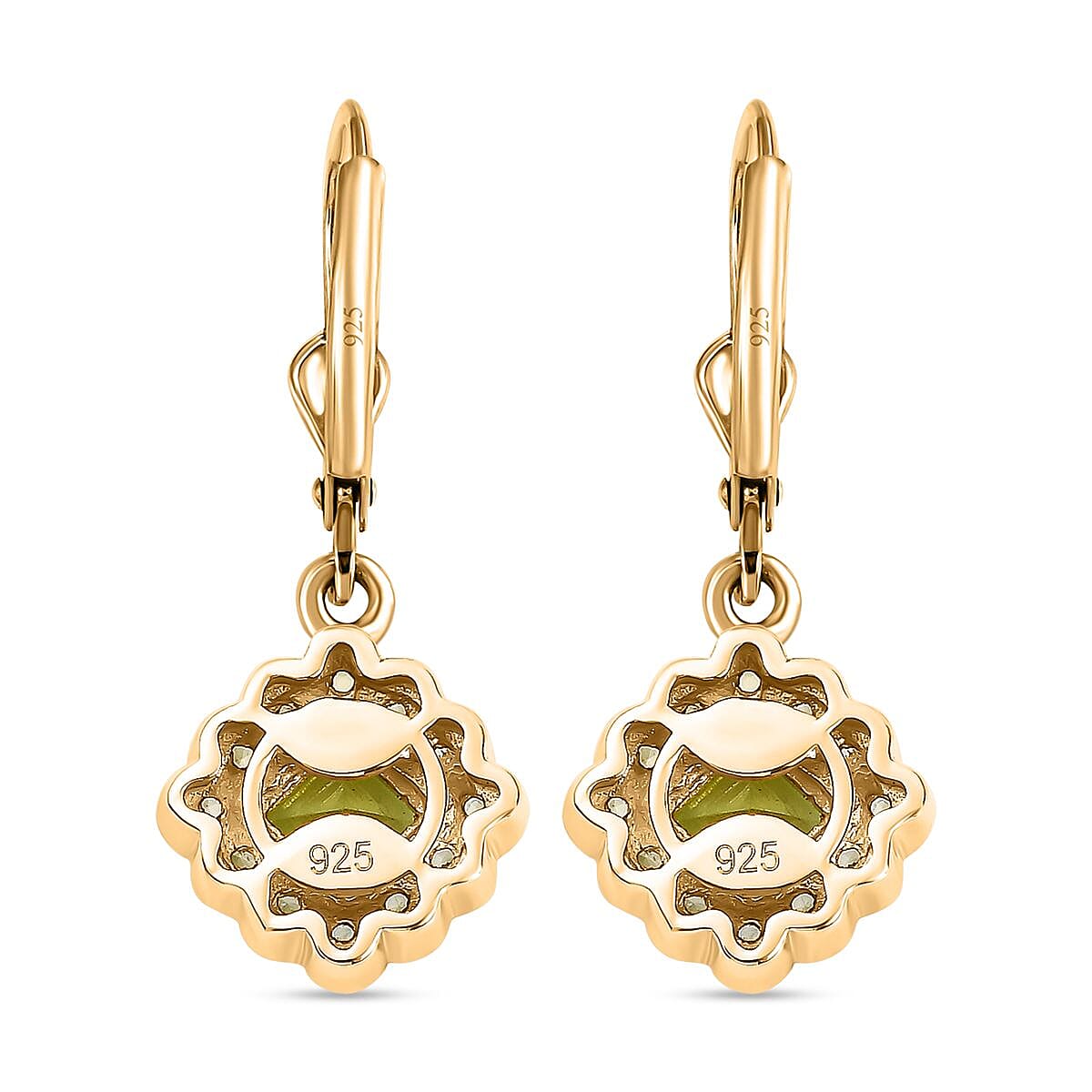 Natural Hebei Peridot Solitaire Lever Back Earring in 18K YG Vermeil Sterling Silver 2.60 ct