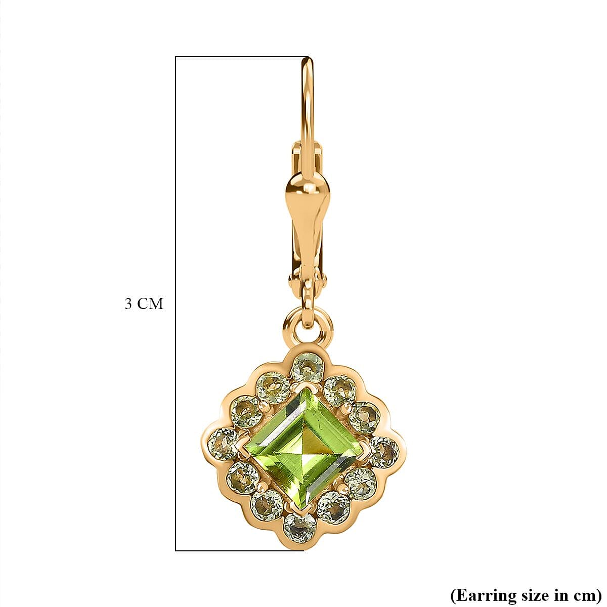 Natural Hebei Peridot Solitaire Lever Back Earring in 18K YG Vermeil Sterling Silver 2.60 ct