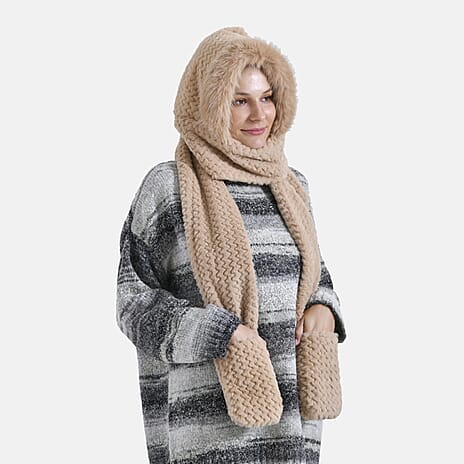 3 in 1 Hooded Scarf - Brown