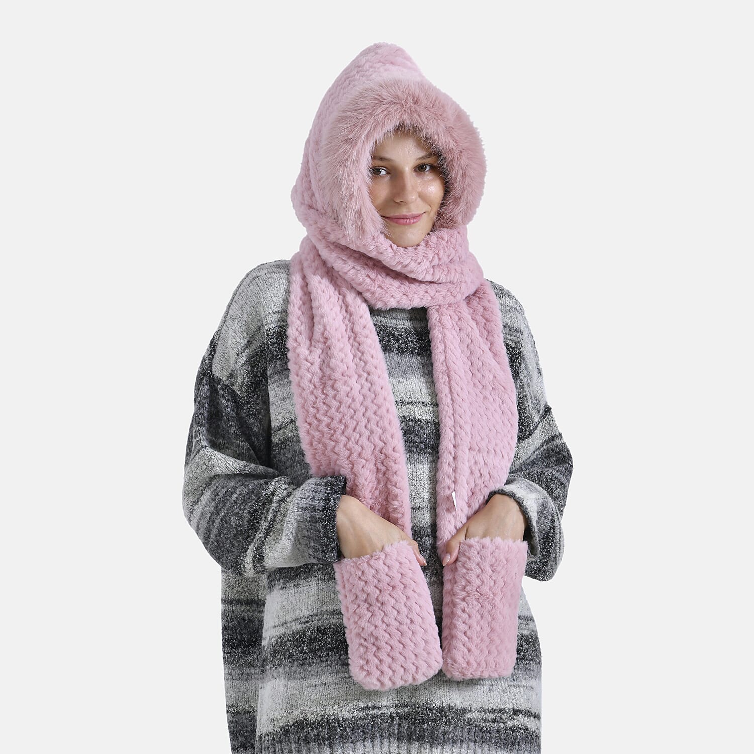 3 in 1 Hooded Scarf - Pink