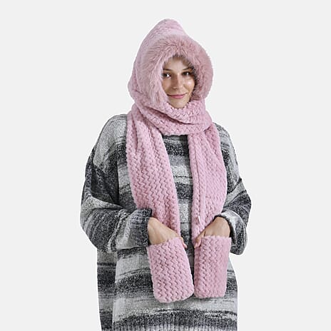 3 in 1 Hooded Scarf - Pink