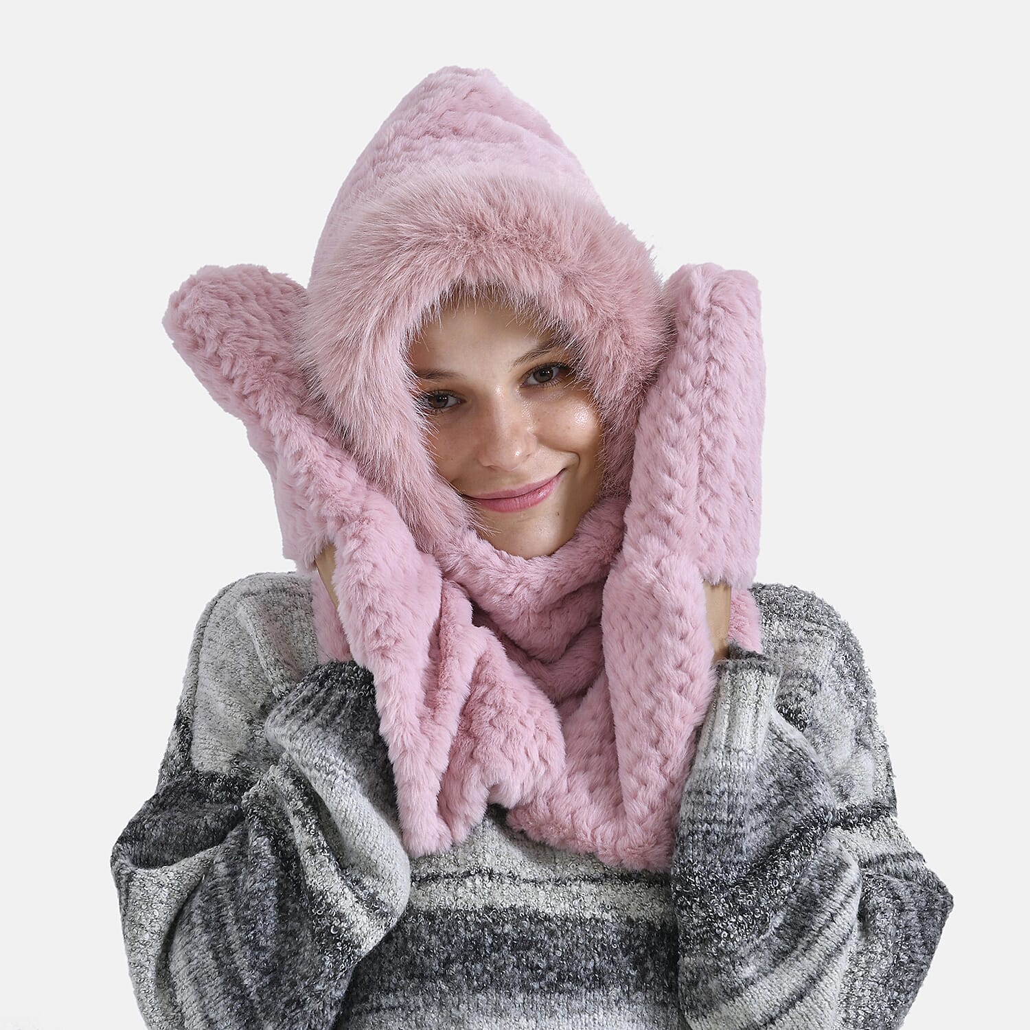 3 in 1 Hooded Scarf - Pink