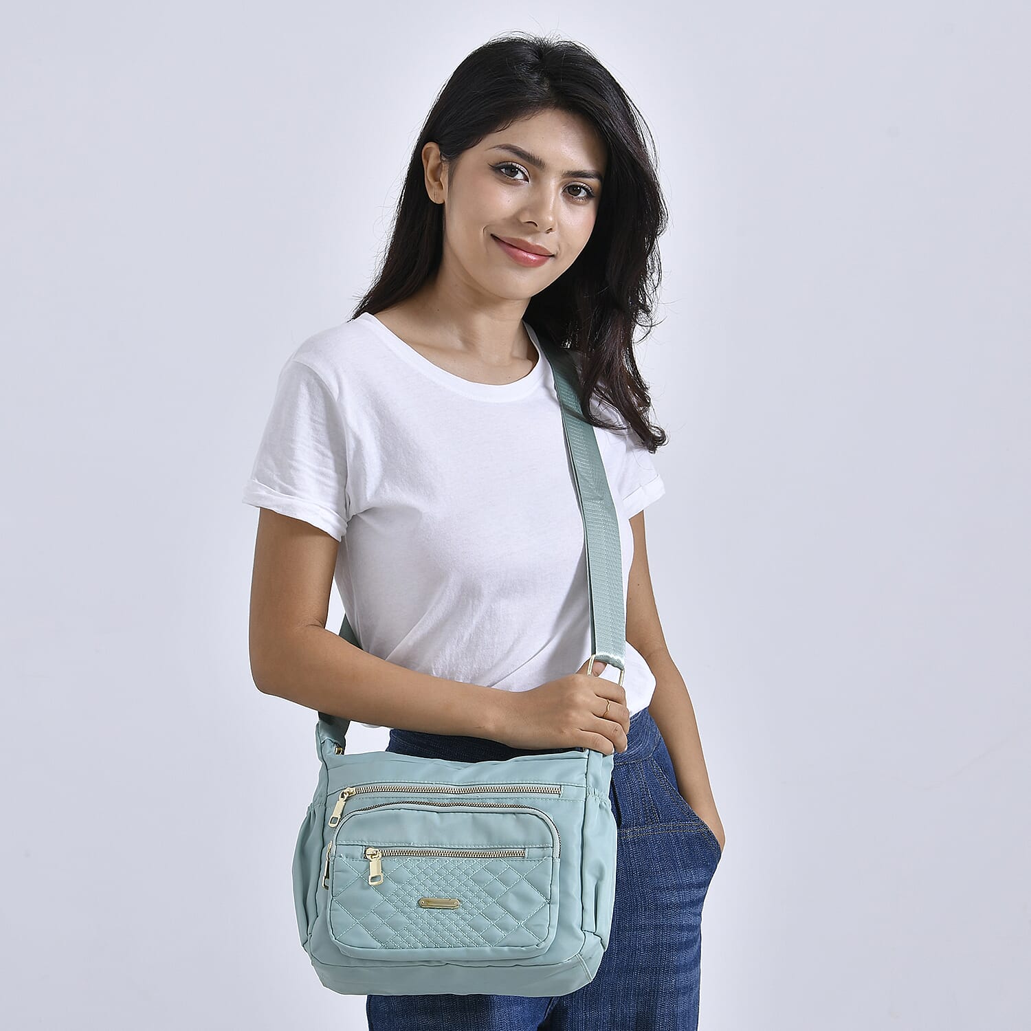 Designer Closeout -Quilted Crossbody Bag with Adjustable Strap- Green Designer Closeout -Quilted Crossbody Bag with Adjustable Strap- Green