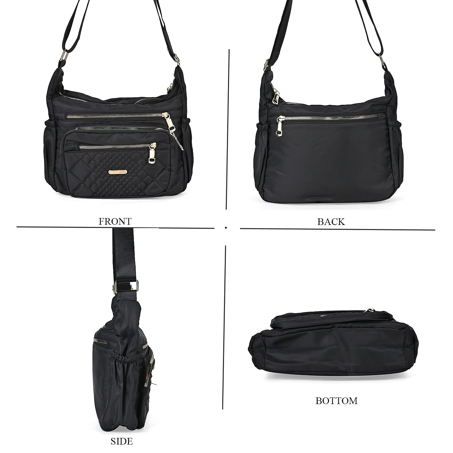 Designer Closeout -Quilted Crossbody Bag with Adjustable Strap- Black