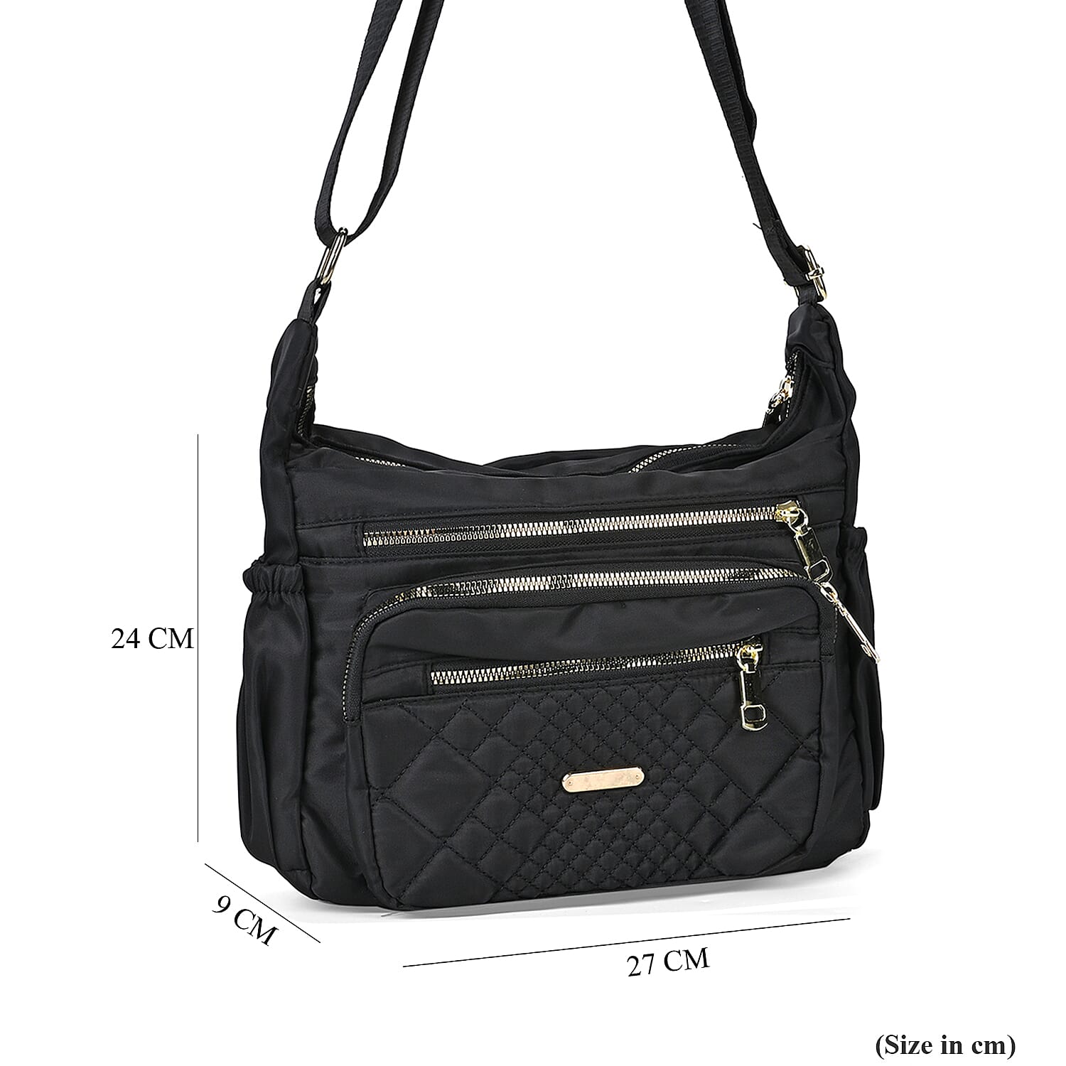 Designer Closeout -Quilted Crossbody Bag with Adjustable Strap- Black